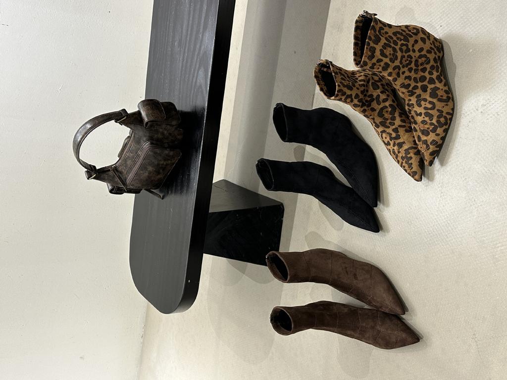 Mode Retro Leopardenmuster Kurze Stiefel Damenstiefel Herbst und Winter Neu Französische Dünne und Nackte Stiefel Dicker Absatz Kurze Stiefel Damenstiefel