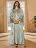 AB402 V-Neck Jacquard Beaded Dubai Dress - Women's Middle Eastern Muslim Robe