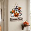 Frohes Halloween Türschild für Haustür, Hängendes Holzschild mit Geist und Kürbis, Gruseliger Willkommenskranz für Baum, Tür, Wand, Partyzubehör