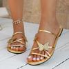 2025 spring and summer new large size women's flat casual sandals bow solid color women's slippers