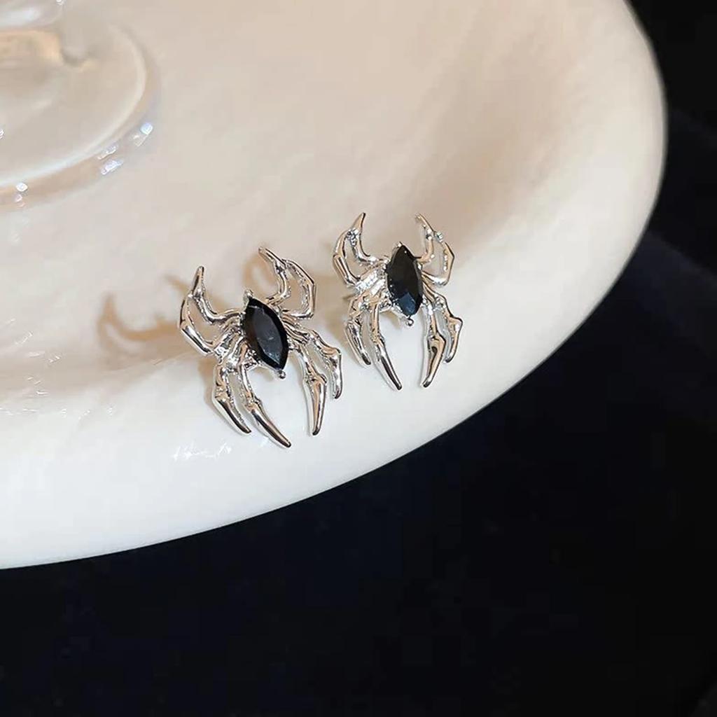 Punk Edelstahl Spinnen Ohrstecker Schwarze Ohrringe für Männer und Frauen Vintage Hip Hop Rock Piercing Ohrschmuck