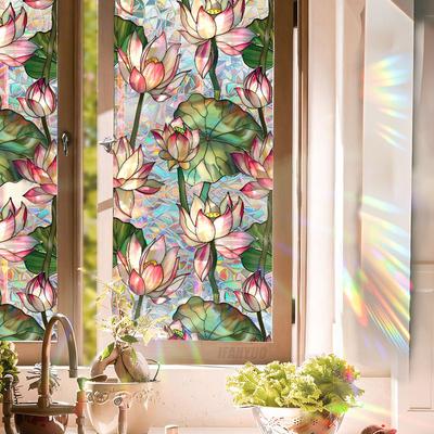 Sonnenfänger, statische Glasaufkleber, nicht klebender Fensteraufkleber, dekorativer Sichtschutz, Blumenaufkleber, bemaltes Glas, Regenbogenfolie, Dekore