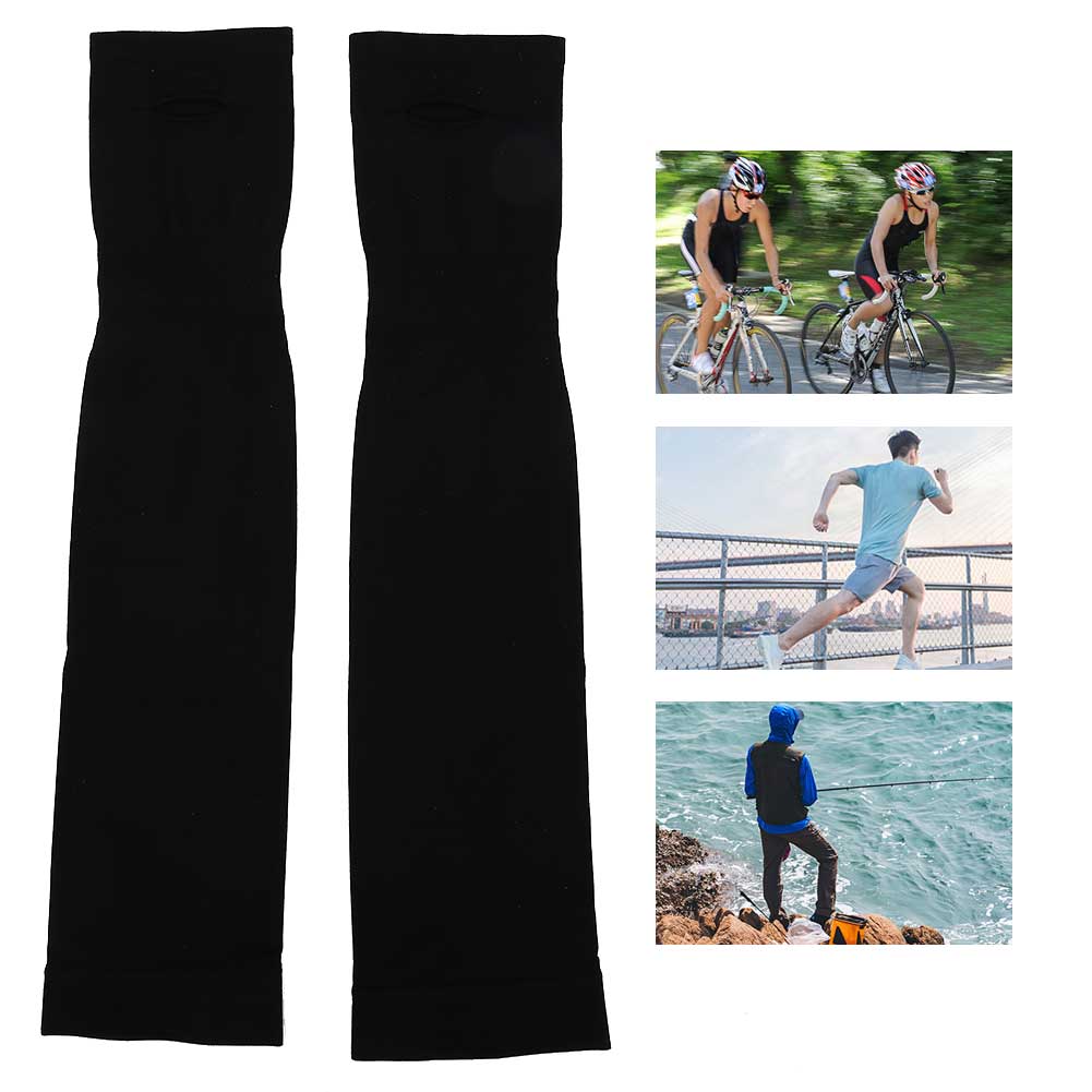 Summer Elastic Sunscreen Sports Cycling Cool Sleeves Outdoor Washable Arm SleevesBlack