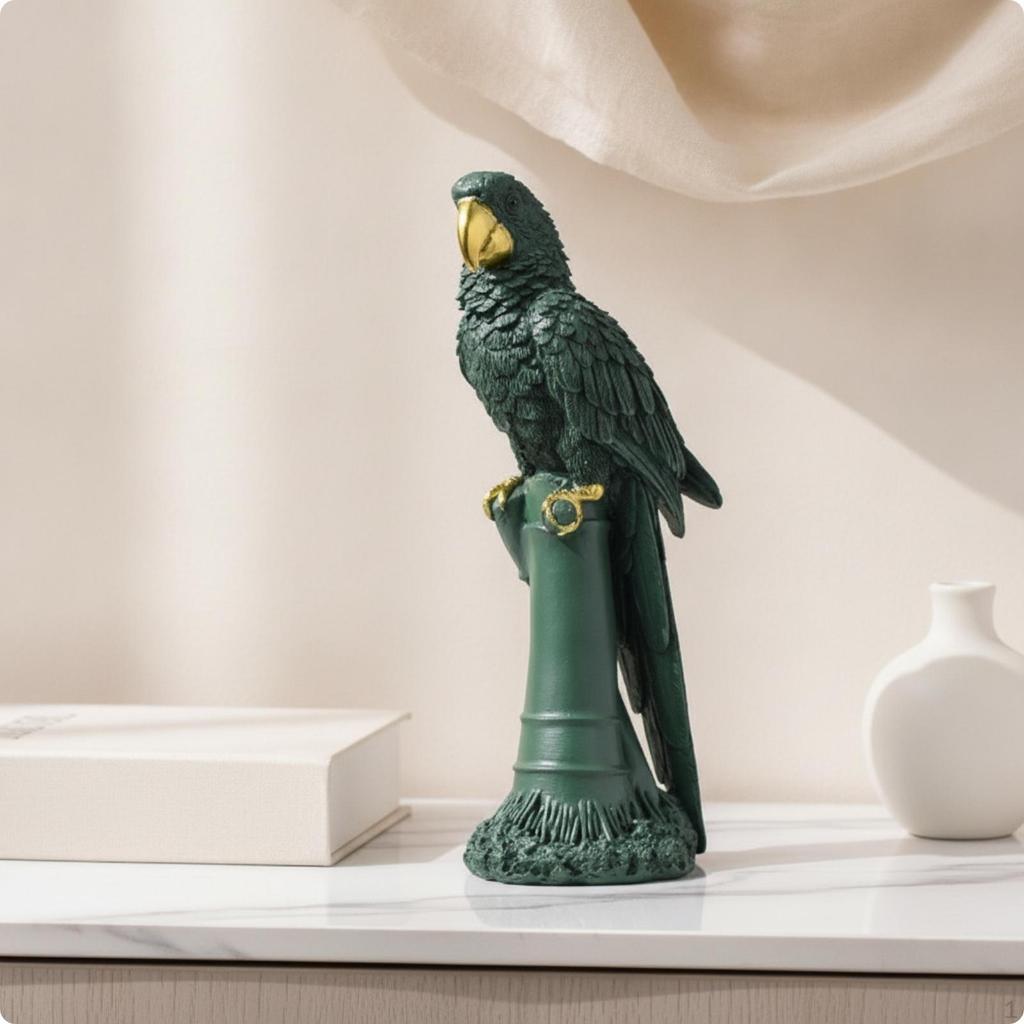 Parrot Figurine FeatherTextured Resin Statue Ornamental Base Decorative Bird Ornament a Style