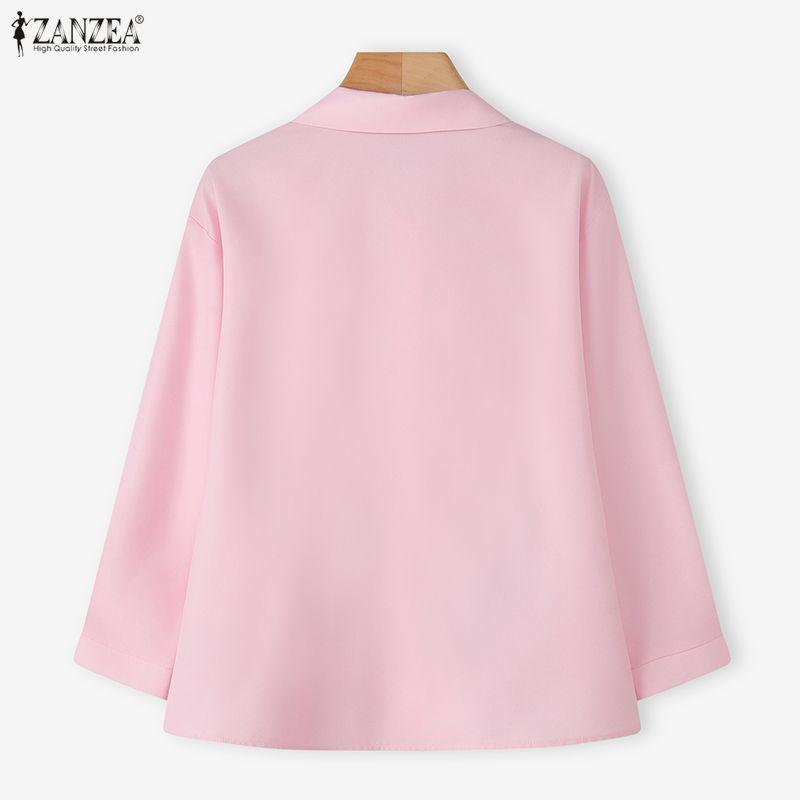 ZANZEA Damen Lässig Umlegekragen Locker 3/4 Ärmel Print Bluse