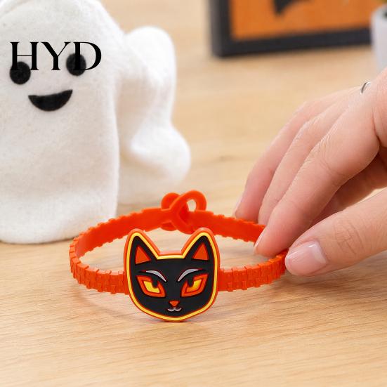 Colorful Cartoon Character Bracelets 2PCS Halloween Bracelets, Ghost/Pumpkin/Black Cat/Skull/Witch/Little Devil Shape, Adjustable Soft Silicone