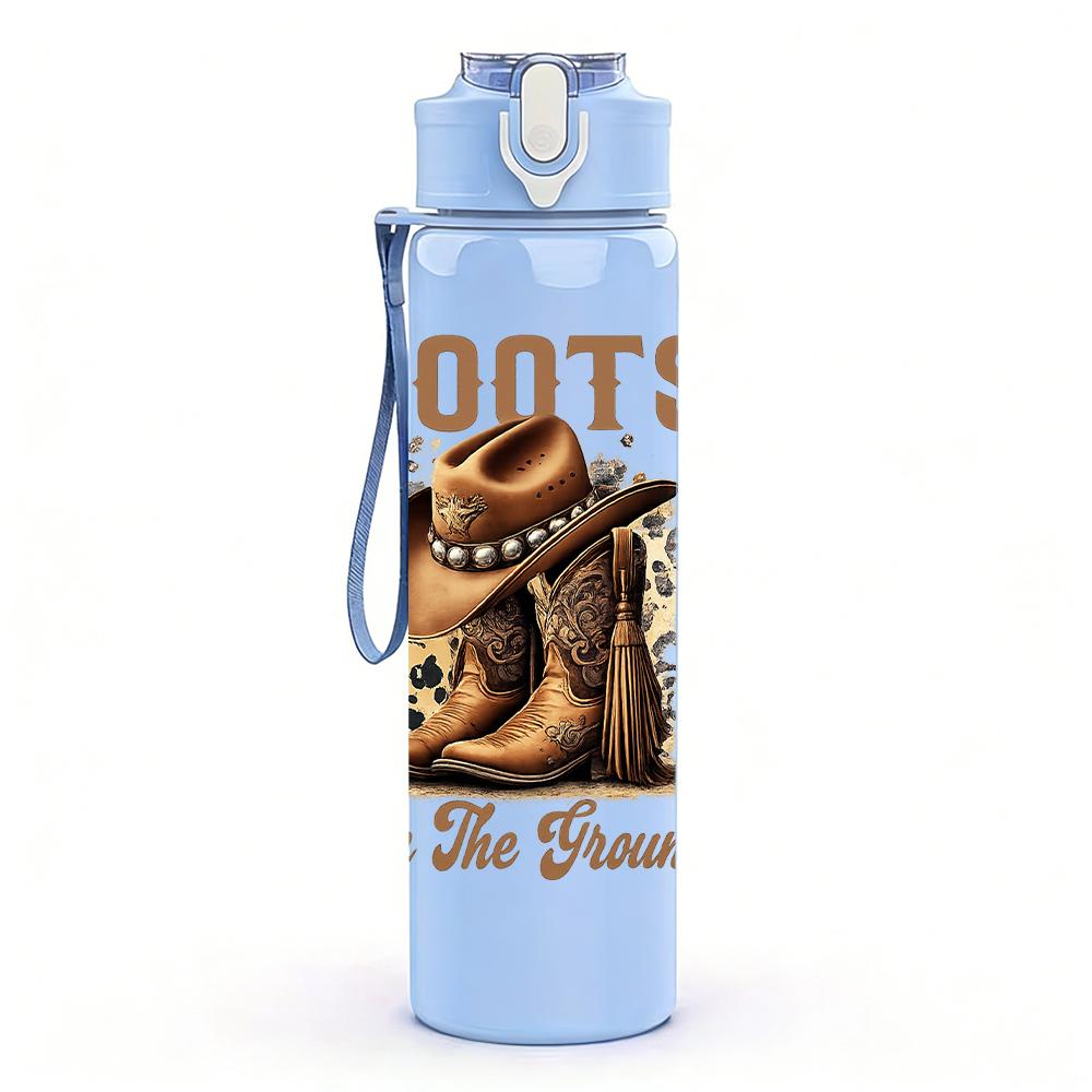 1PC Western Boot Sentimental Phrase 750ml Color Plastic Water Bottle Leakproof Flip Straw Lid For Sports Office Home Use