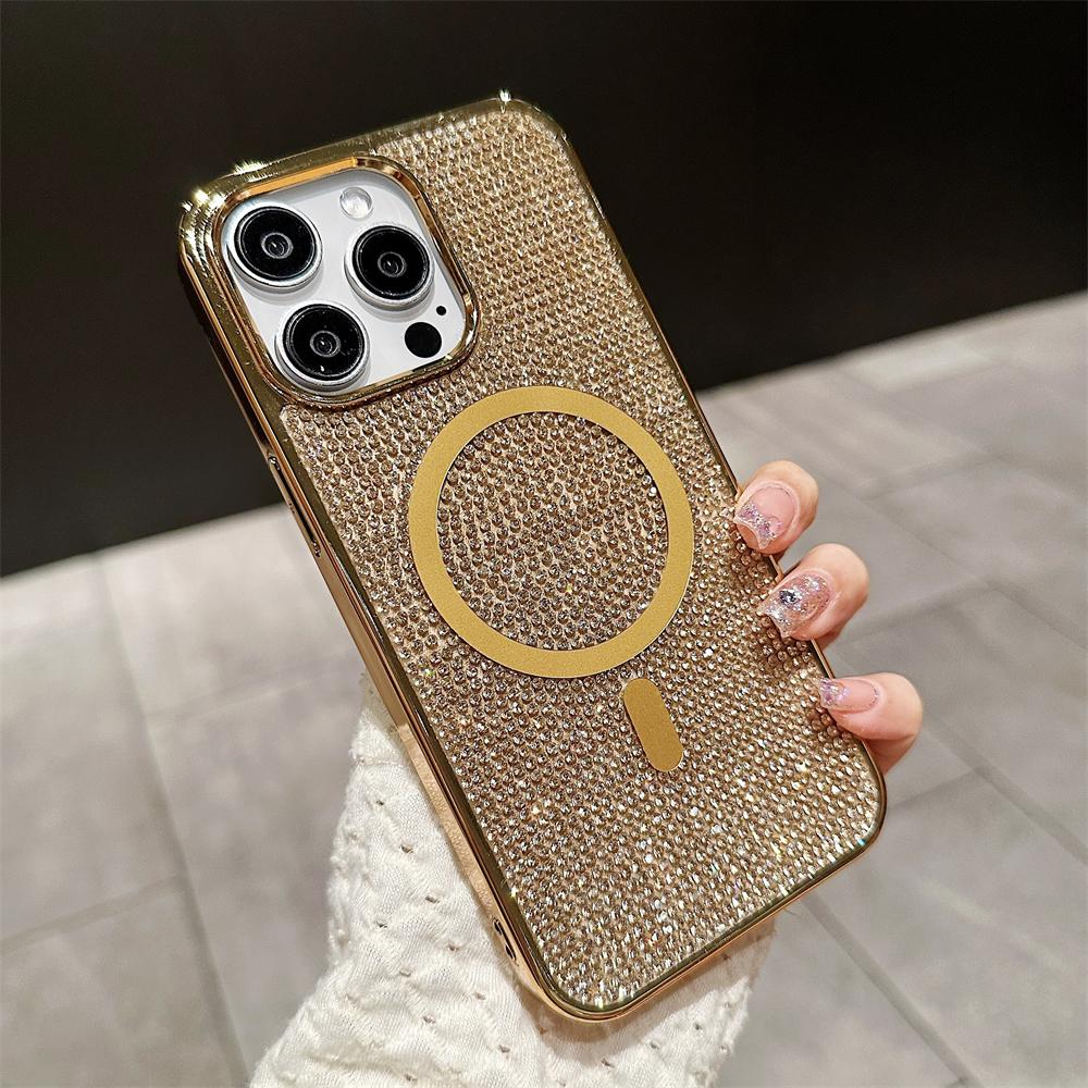 Luxury Laser Diamond Magnetic Case for IPhone 15 Pro Max 11 12 13 14 Plus for Magsafe Wireless Charging Plating Glitter Cover