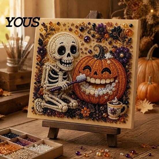 Manual Art Activities Ghost Faux Pearl Kit, Halloween Painting DIY Cute Festive Room Decor Absurd Skeleton 3D Craft Kit for Adults, Holiday