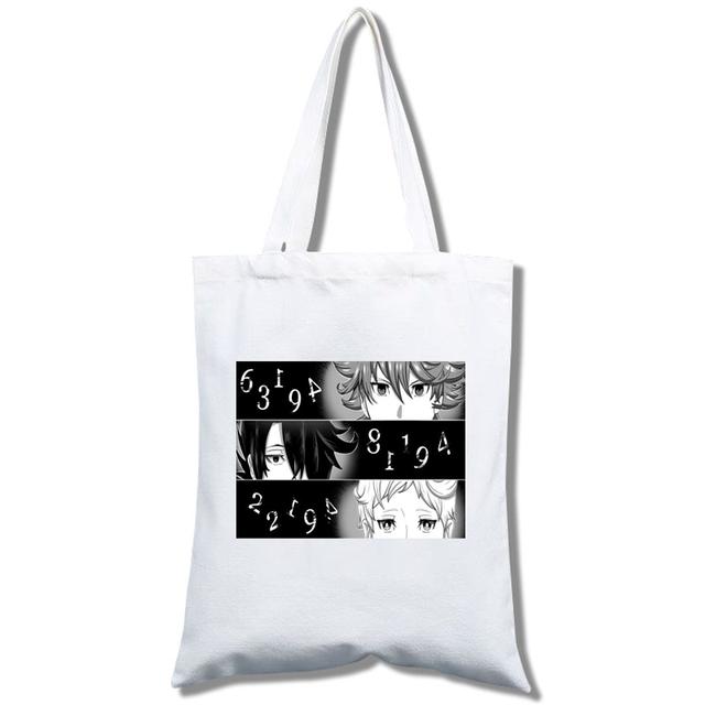 Fashion Anime The Promised Neverland  Men Women Reusable Shopping Bag Cartoon Print Eco-Friendly Canvas Tote Bag
