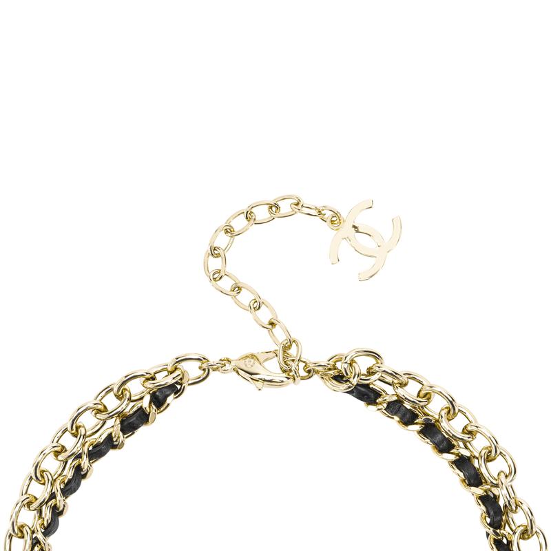 CHANEL Double C Fashion Love Double C Metal and Lambskin Necklace Women's Black
