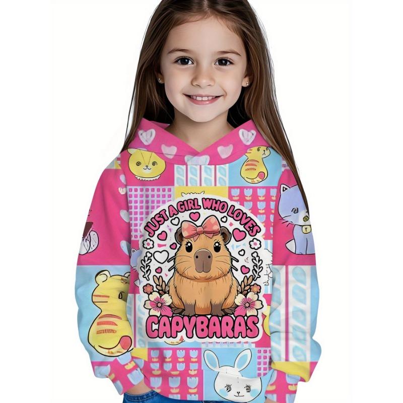 

Girls Clothes Cute Cartoon Capybara Printed Pullover Hoodies Autumn Outdoor Boys Long Sleeve Thin Hooded Sweatshirt Children Top 100