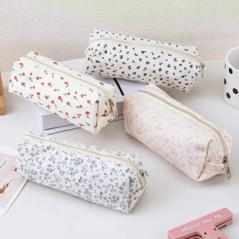 Kawaii Small Fresh Floral Pencil Case Large Capacity Storage Pen Pouch Pencil Bag Student Stationery Organizer School Supplies