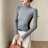 Women's Color Block Slimming Semi-High Neck Long Sleeve Top for Autumn/Winter