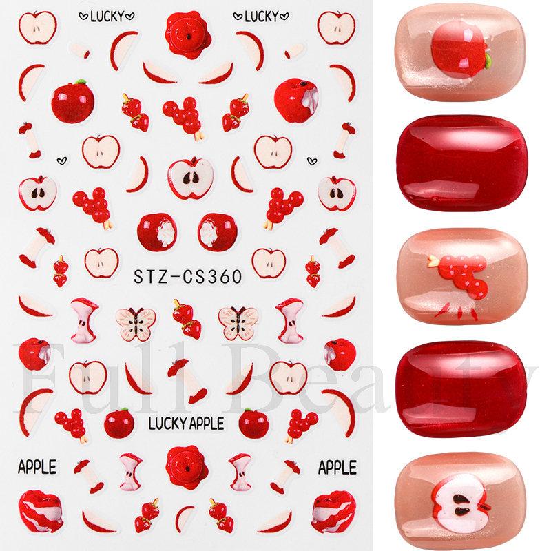 Nail Art Stickers Ins Red Lip Cherry Strawberry Y2K Sweet Cool Style Bow Digital Adhesive Nail Stickers