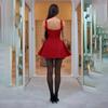 Sexy abito rosso con bretelle e scollo quadrato da donna, elegante, senza maniche, senza schienale, mini abiti estivi eleganti da donna, da festa in discoteca