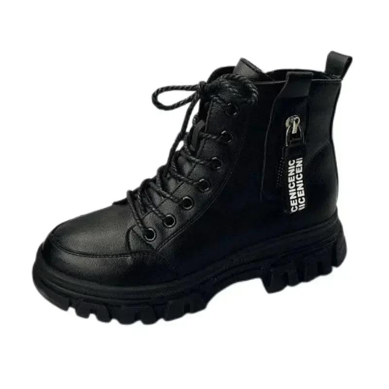Women's Boots Black Lace Up Platform Ankle Boots Fashion Thick Sole Short S Female Warm Cotton Shoes Winter Snow  2024
