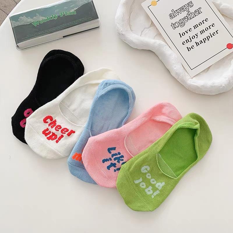 Colorful Dopamine Letter Boat Socks Women'S Shallow Breathable Socks Summer Thin Breathable Invisible Socks