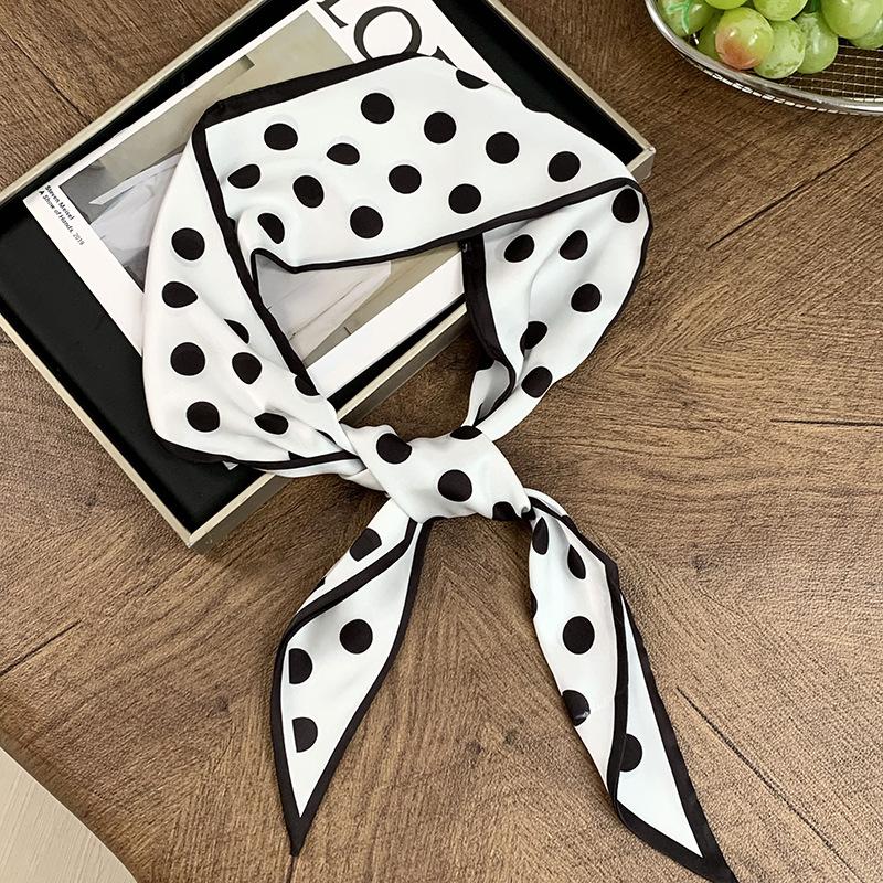 

Шелковый шарф в горошек, длинная полоса, высококлассный и универсальный декоративный шарф, новый шарф из искусственного шелка, косынка, повязка на голову, ремешок для сумки.