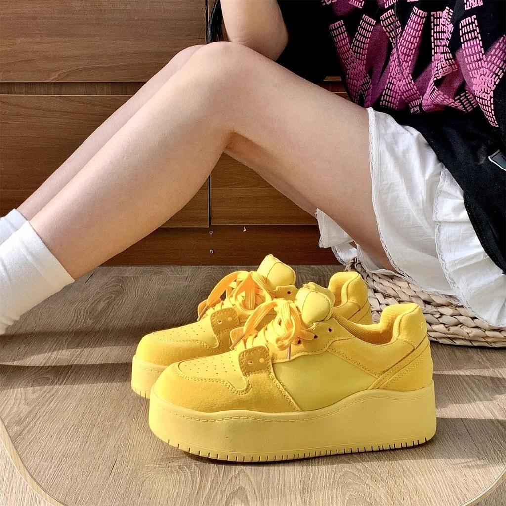 Dopamine Thick-soled Heightening Versatile Breadboard Shoes Women's Ins Summer New Yellow Casual Shoes
