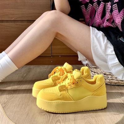 Dopamine Platform Heightening Versatile Breadboard Shoes Women's Ins Tide 2025 Summer New Yellow Korean Version Casual Shoes