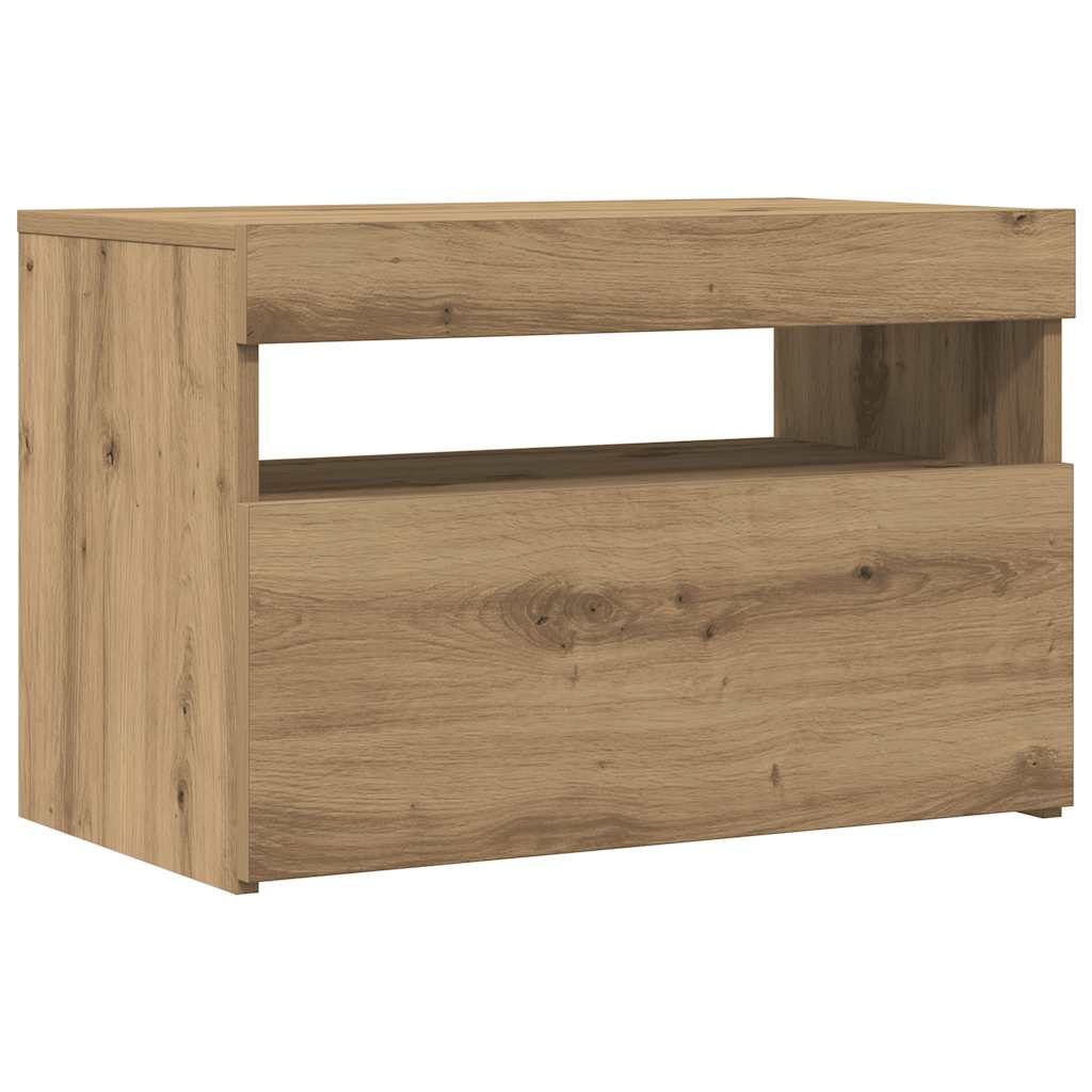 TV Stand with LED Lights Artisan Oak Finish 60 x 35 x 40 cm