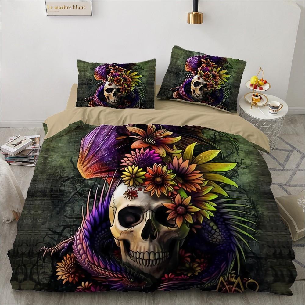 

Домашний текстиль Четырехпредметный Трехпредметный Постельное белье Цифровая печать Постельное белье Цельный Хэллоуин Череп 90*200