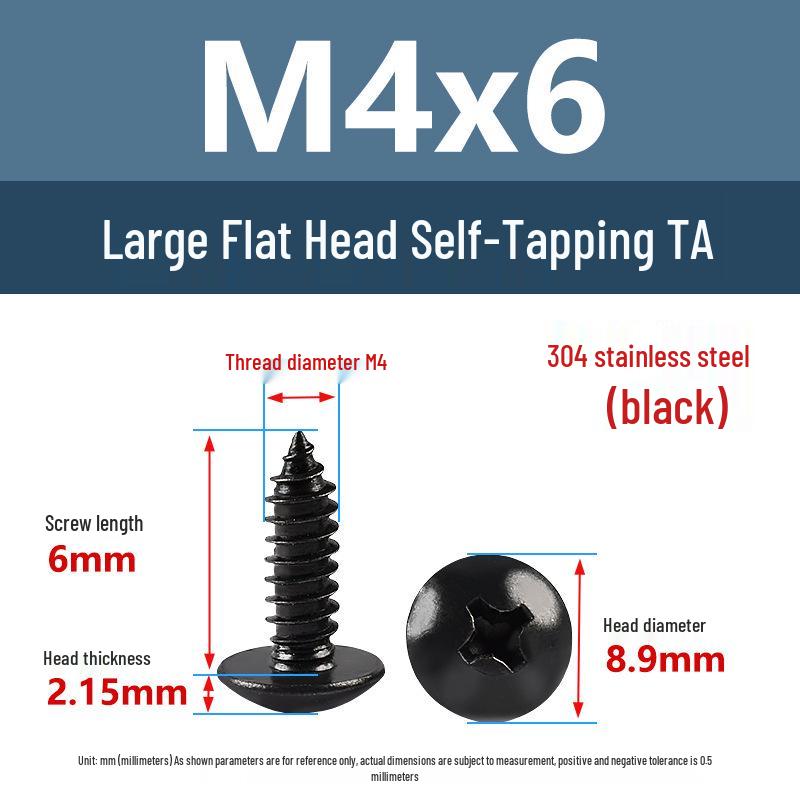 Yigu Black Zinc 304 Stainless Steel Phillips Large Flat Head Self-Tapping Screw