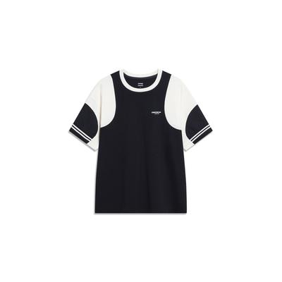 Li Ning X HZW Kollaboration CF Su Serie Color Block Locker Kurzarm T-Shirt Damen Oberteile Schwarz ATST772-1