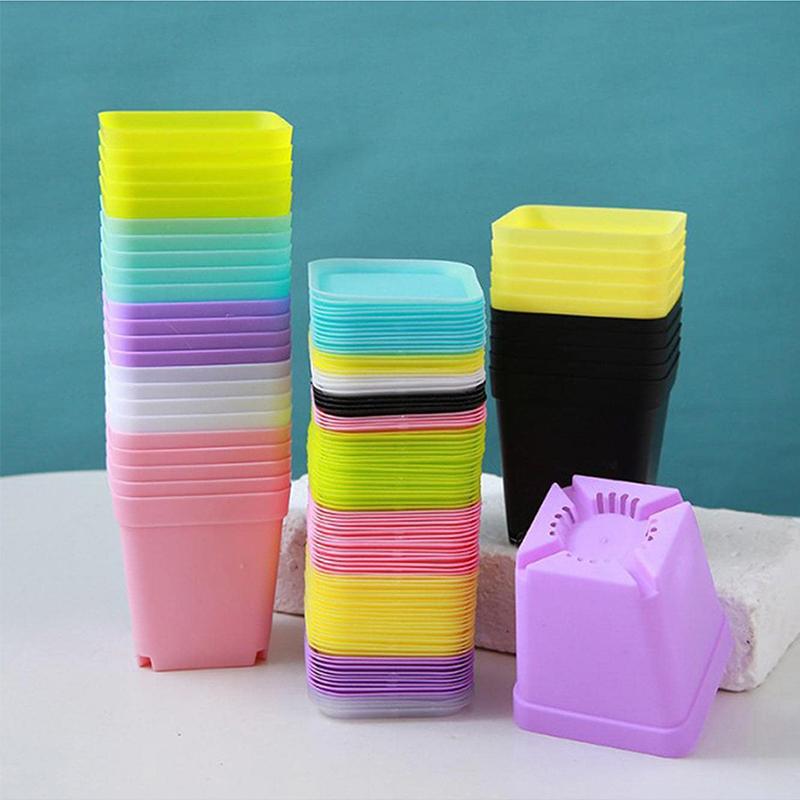 10PCS Gardening Mini Small Square Pot Seven Colors Flower Pot Succulent Pot Little Black Square Plastic Pot Seedling Tray TMZ