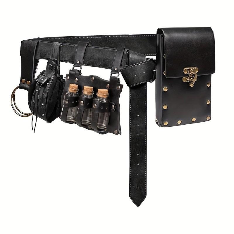 Medieval Leather Waistband Belt with Cord and Pouch