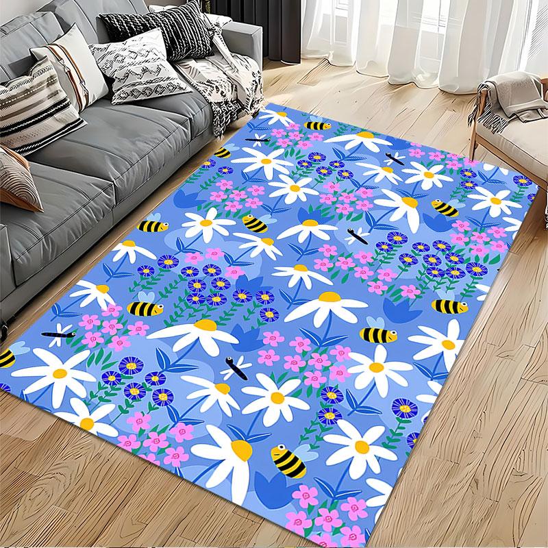 Colorful Floral and Bee Pattern suitable as a non-slip mat for the living room or bedroom sofa