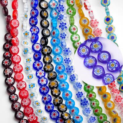 40/50pcs Many Colors Mixed Flat Round 8mm 10mm Flower Patterns Millefiori Glass Loose Crafts Beads Lot For DIY Jewelry Making Findings