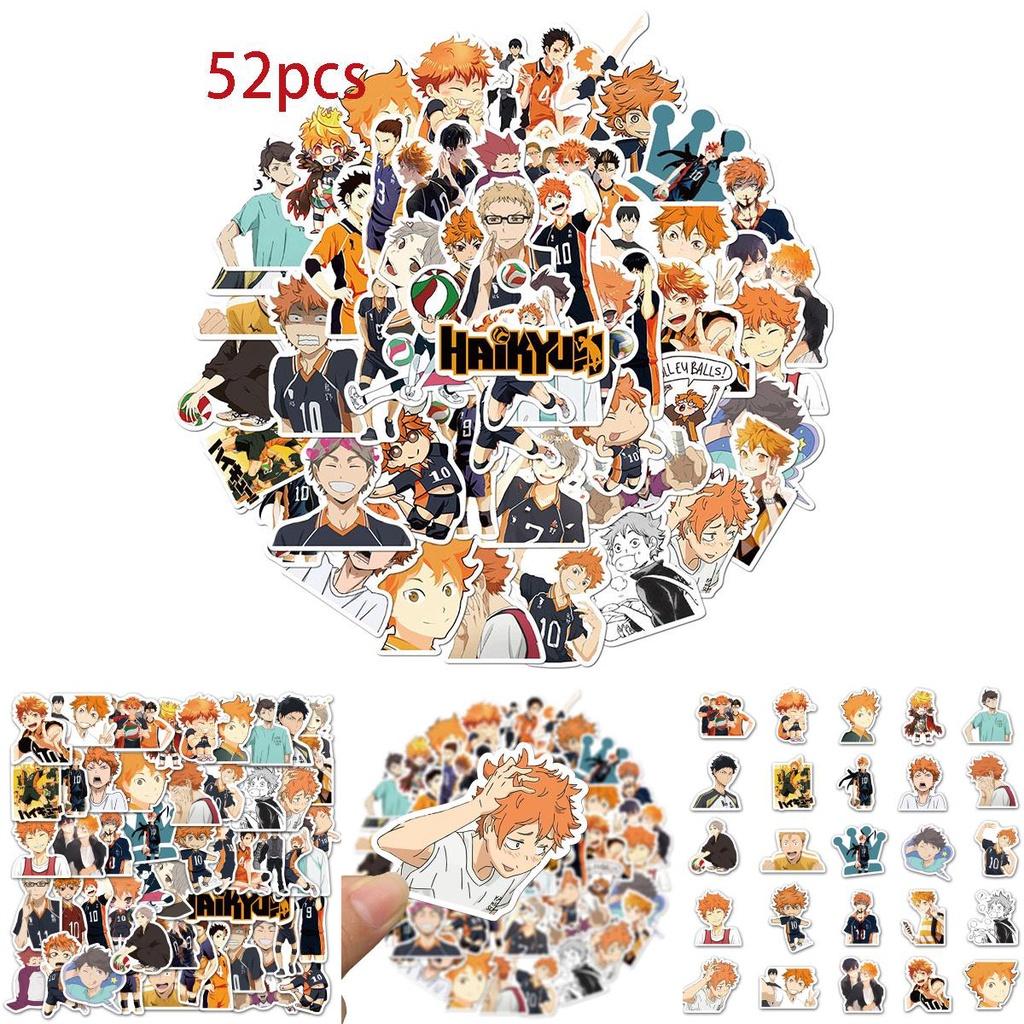 Anime Haikyuu!! 52-piece Sticker Set With Waterproof Multi-color Decals For Laptops And Bikes