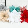 20cm Glitter Artificial Poinsettia Christmas Tree Flowers Party Decor Supplies Ornament Home Decor Handcraft Flannelette Flower