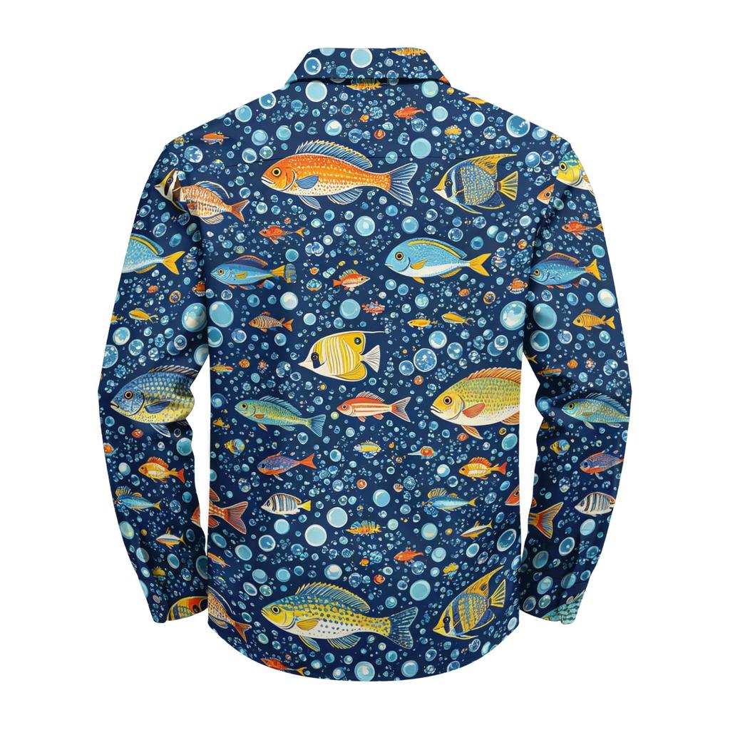 Men's Loose Fit Long Sleeve Shirt Hawaiian Style Retro Casual Button Down Shirt with Spread Collar Suitable for Spring and Autumn Wear