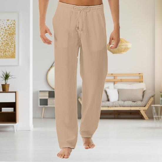 Jógové kalhoty se stahovací šňůrkou se středním pasem pánské jednobarevné kalhoty se širokými nohavicemi pro sport