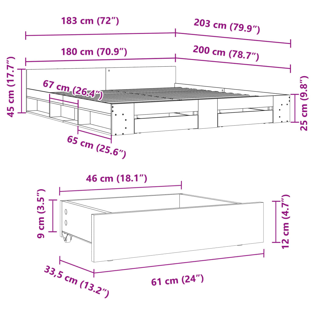 Bed Frame with Drawers Sonoma Oak 180x200 cm Engineered Wood