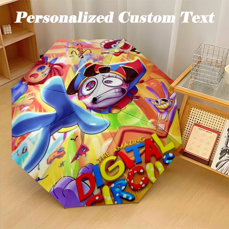 8‑Rib Automatic Umbrella, The Amazing Digital Circus Design Foldable Umbrella for Sun Rain Protection Travel