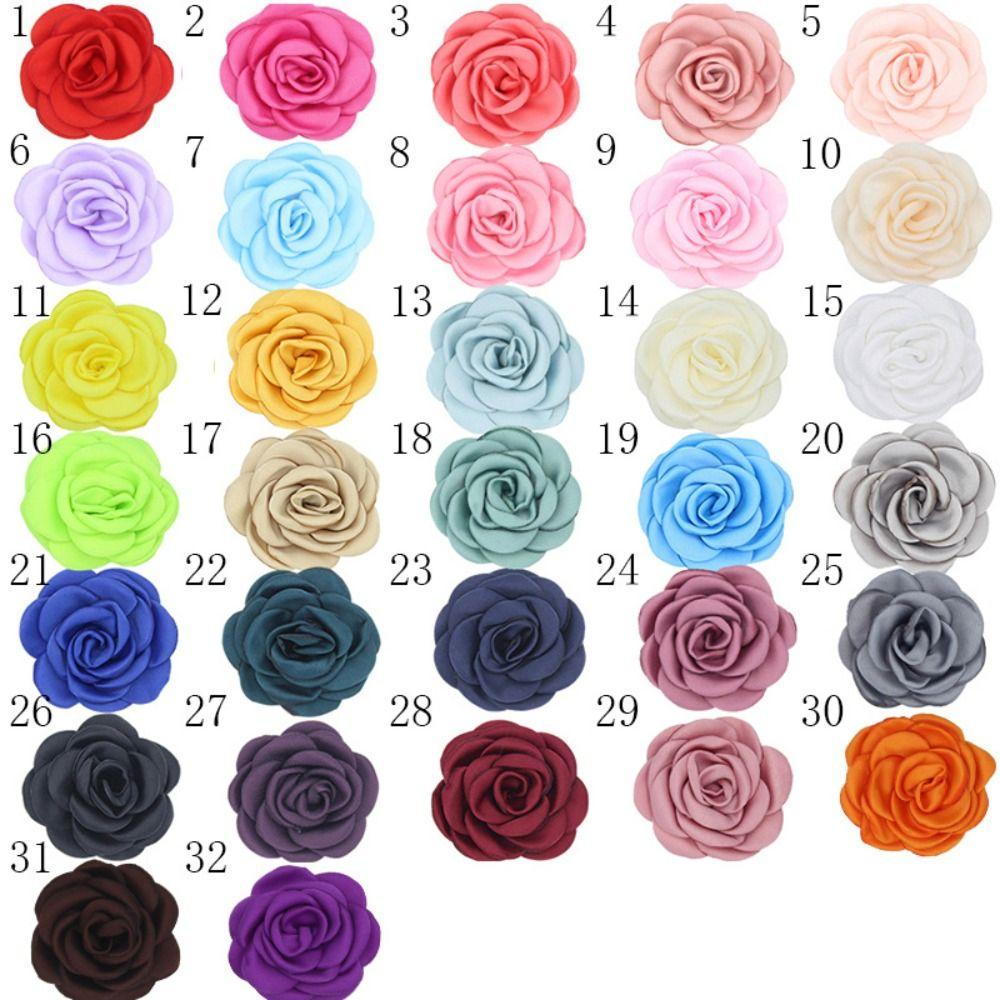 Satin Rose Fabric Artificial Flower Camellia Flower Silk Dress Decoration Headwear Handmade Hair Accessory