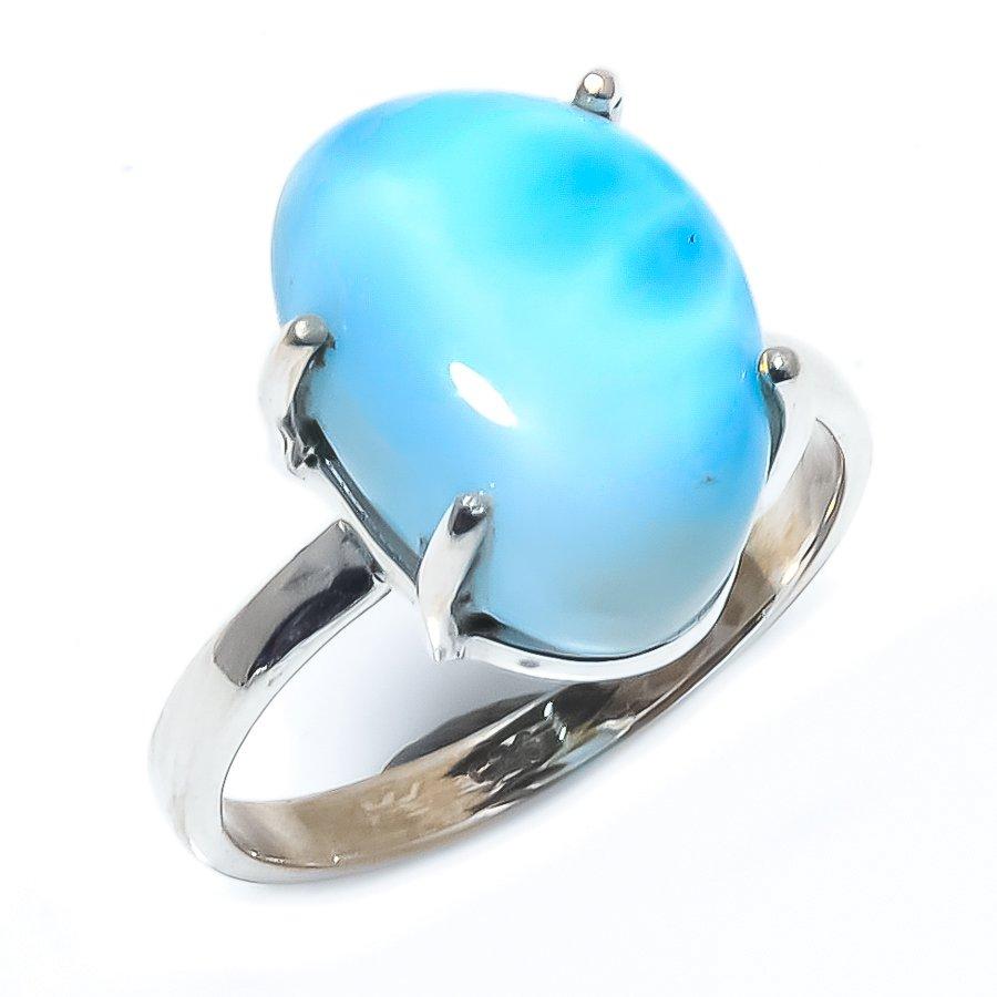 Natural Republic Larimar Gemstone 925 Solid Sterling Silver Gift Ring S.8 Q4C48