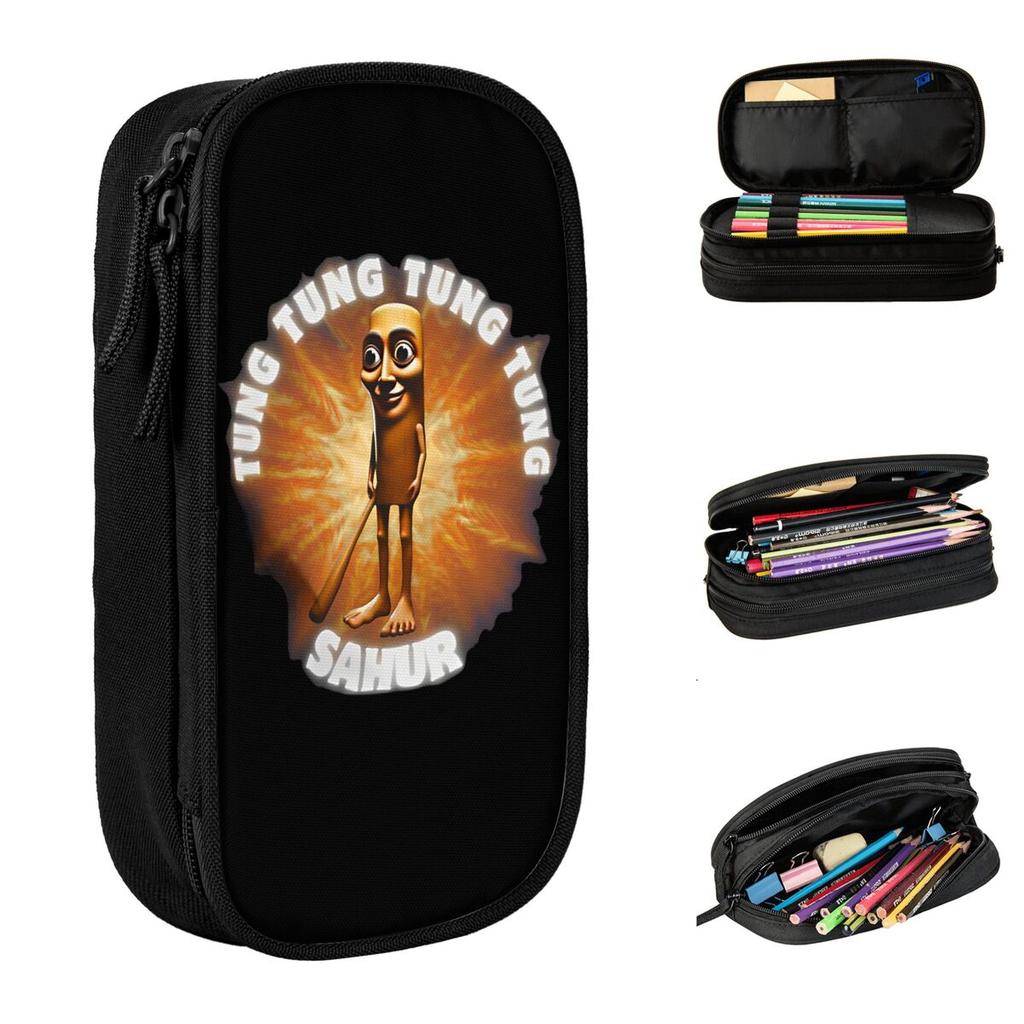 Tung Tung Tung Sahur Pencil Case Funny Italian Brainrot Meme Pencil Box Pen Holder Kids Large Storage Bags Gifts Stationery