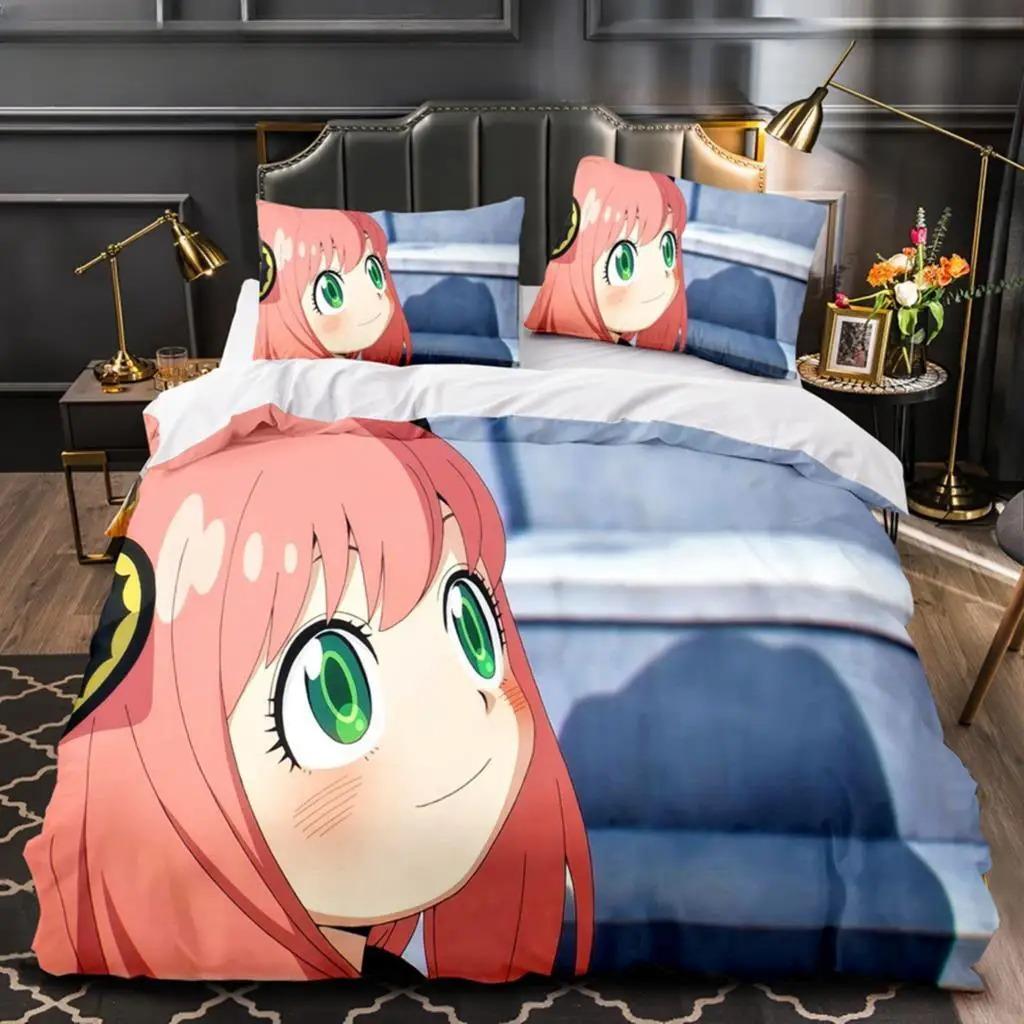 3D Anime SPY×FAMILY Anya Forger Bettdecke Bettwäsche Sets Full Size Cartoon Bettbezug Queen King Size Steppdeckebezug Kissenbezug Set Werkzeug