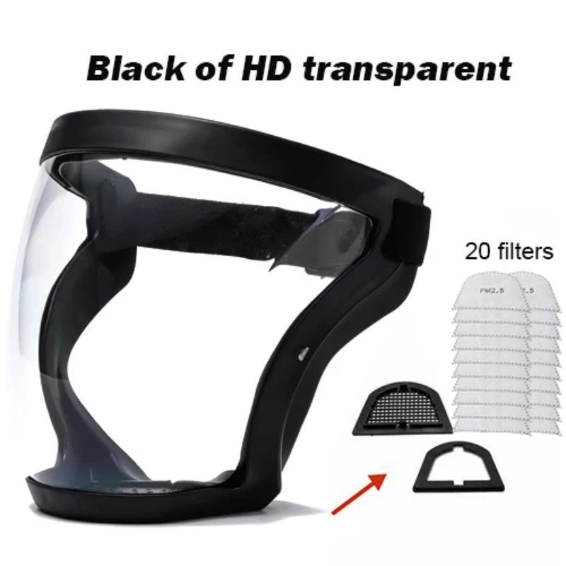 Przezroczysta pełna osłona twarzy wielokrotnego użytku, pyłoszczelna, przeciwmgielna, okulary ochronne HD, ochrona kuchni, maska przeciw zachlapaniu z filtrami