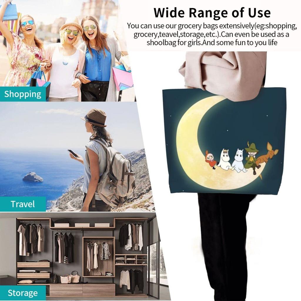 Moomin Tote Large Capacity Tote 50cm Wide X 40cm High X 15cm Perfect for Use As a Makeup Eco Convenience Store or Shopping Lightweight and Durable