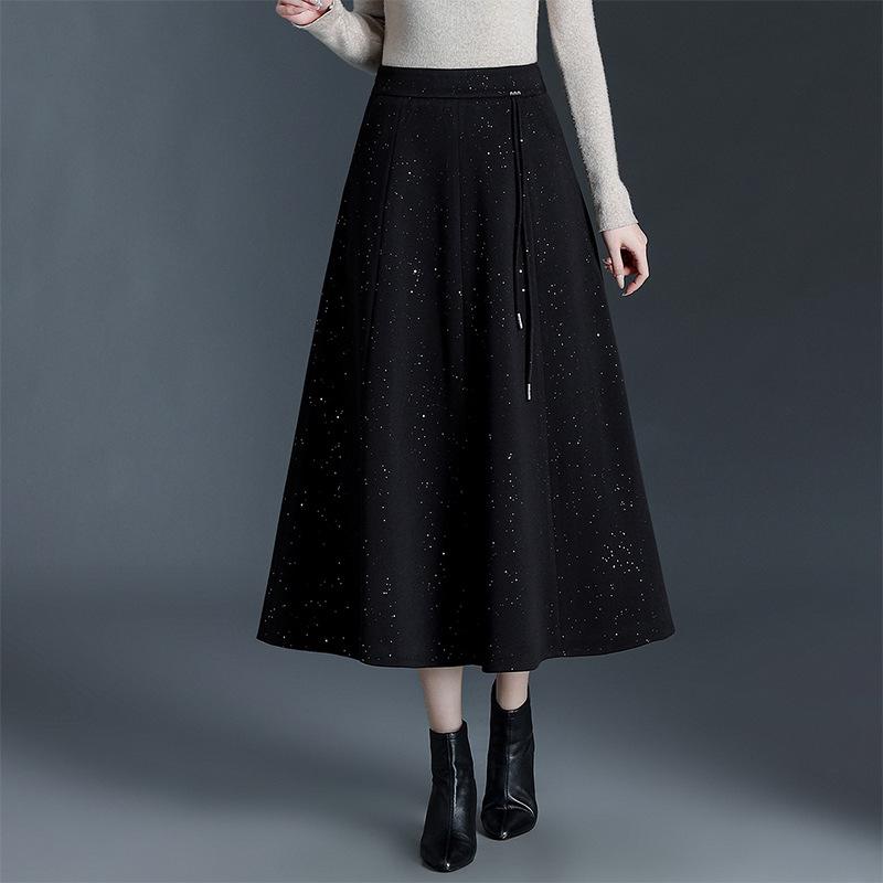 Winter 2025 A-Line High-Waisted Sequined Midi Skirt 4XL чёрный