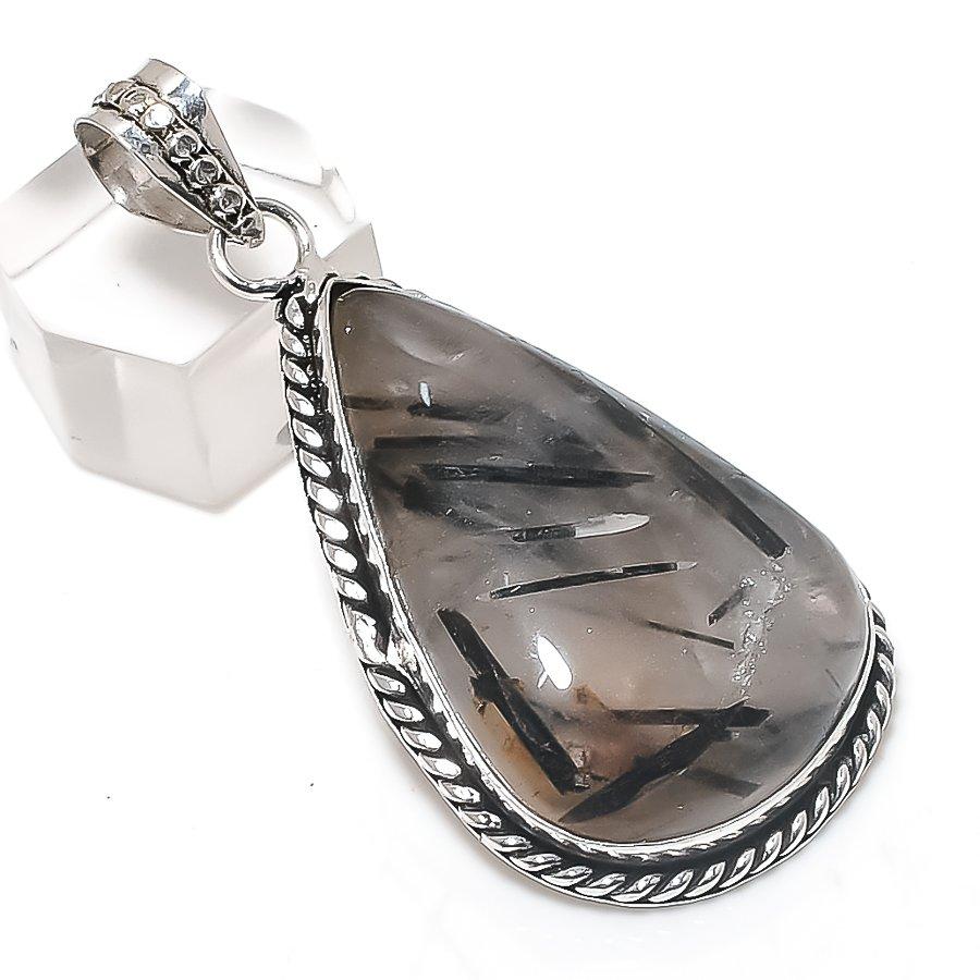 

Черный рутил драгоценный камень 925 стерлинговое серебро ювелирный кулон 2,25