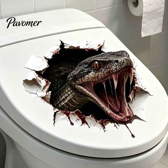 Funny Scary Toilet Stickers 3D Viper Seat Sticker, Realistic Snake Decal, Waterproof PVC Adhesive Removable Bathroom Wall Decals Art for Tank, Creepy