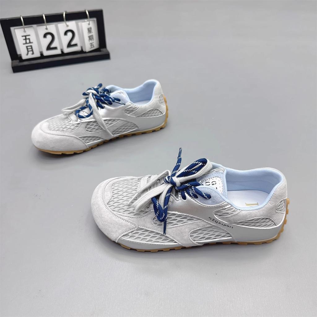 Soft leather mesh German training shoes women's 2025 summer new round head thick sole thin fashion breathable casual sports shoes tide
