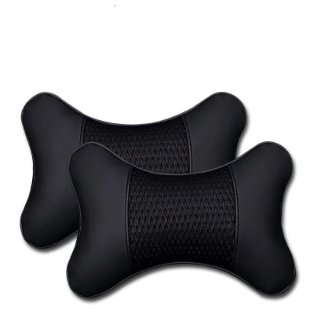 2PCS PU Leather Car Neck Pillows – Knitted Headrest Cushions for Seat Support Comfort Universal Fit Auto Accessories